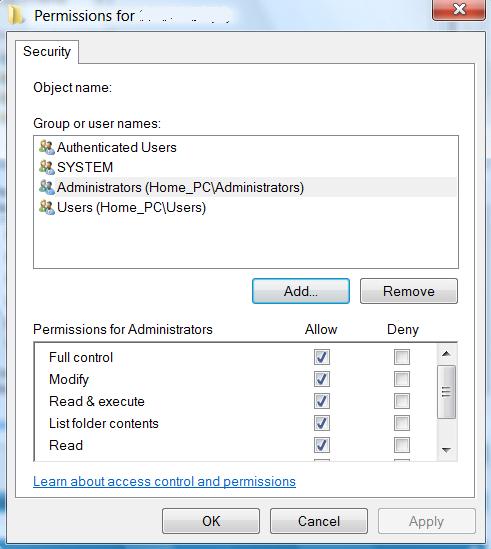 Windows Vista Permission To Delete Folder