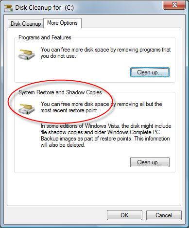 Delete Older Restore Points Windows Vista